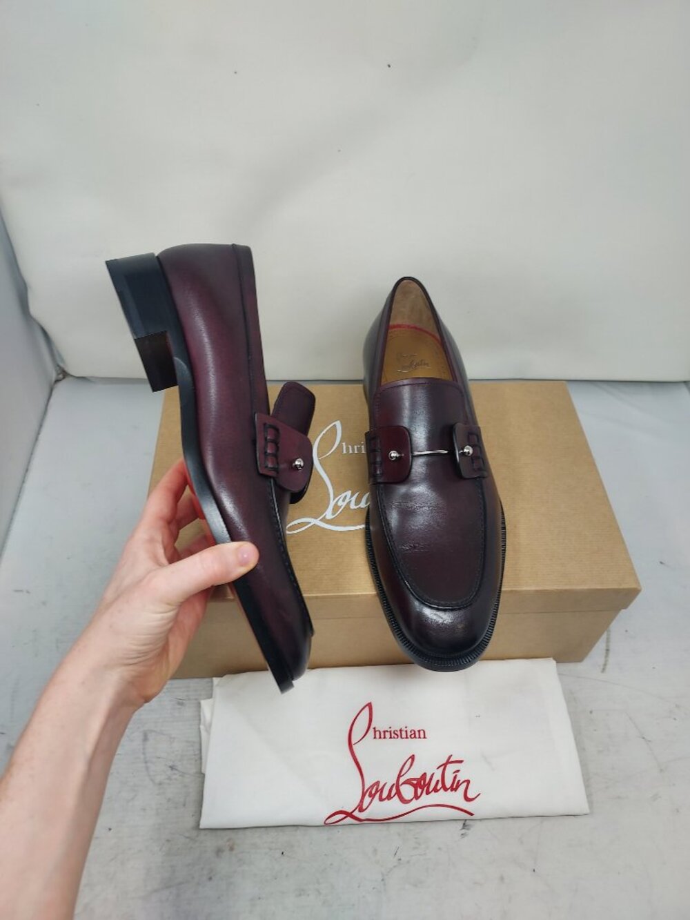 Christian Louboutin Leather Oxblood Red Chambelimoc Loafer